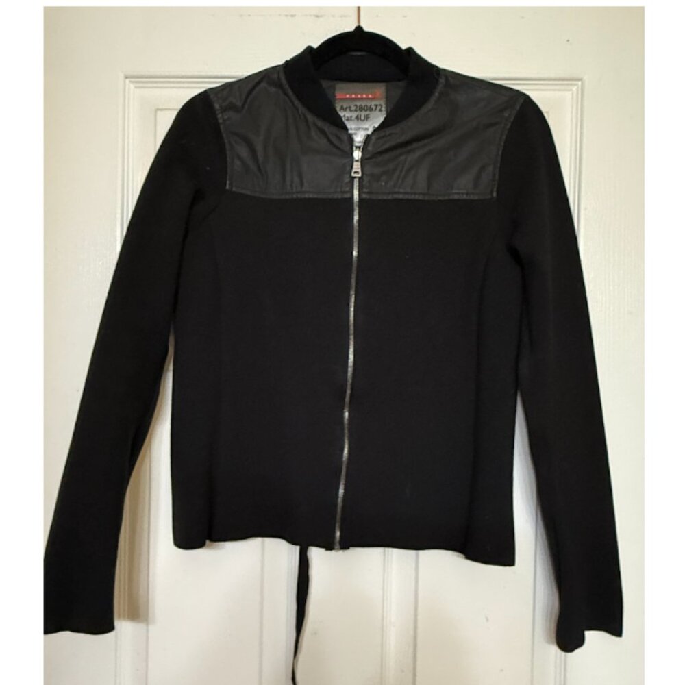 PRADA Black Lightweight Cotton Zip Front Bomber Jacket - VINTAGE
